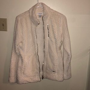 White fuzzy zip up sweater